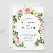 Soft roze Floral Wreath Wedding Kaart (Voorkant)