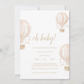 Soft-roze Hot Air Ballon Baby shower-uitnodiging Bedankkaart (Voorkant)