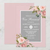 Soft roze Roses Floral Vow Renewal Invite Kaart (Voorkant / Achterkant)