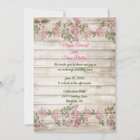 Soft roze Roses & Wood Country Weddenschap Kaart (Voorkant)