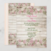 Soft roze Roses & Wood Country Weddenschap Kaart (Voorkant / Achterkant)
