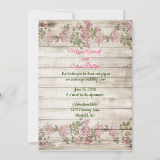 Soft roze Roses & Wood Country Weddenschap Kaart