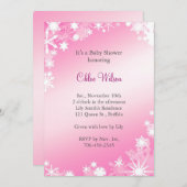 Soft roze Snowflakes Baby shower Kaart (Voorkant / Achterkant)