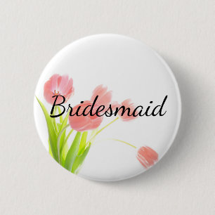 Soft roze tulpen Bridesmaid Ronde Button 5,7 Cm