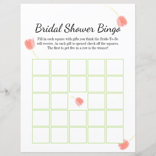 Soft roze tulpen Elegant Bridal Bingo (Voorkant)