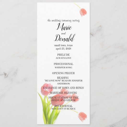 Soft roze tulpen programmakaart (Voorkant)