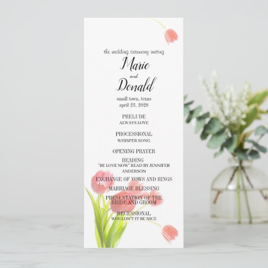 Soft roze tulpen programmakaart (Staand voorkant)