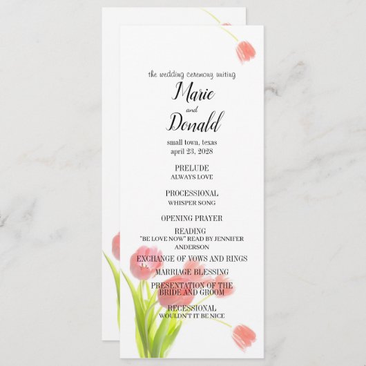 Soft roze tulpen programmakaart (Voorkant / Achterkant)