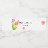Soft roze tulpen waterfles etiket (Enkel label)
