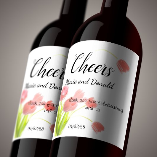 Soft roze tulpen wijn etiket