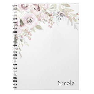 Soft roze Waterverf Elegant Floral Glam Custom Notitieboek