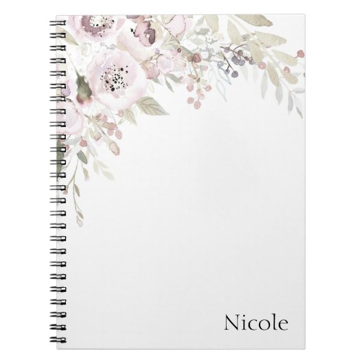 Soft roze Waterverf Elegant Floral Glam Custom Notitieboek (Voorkant)