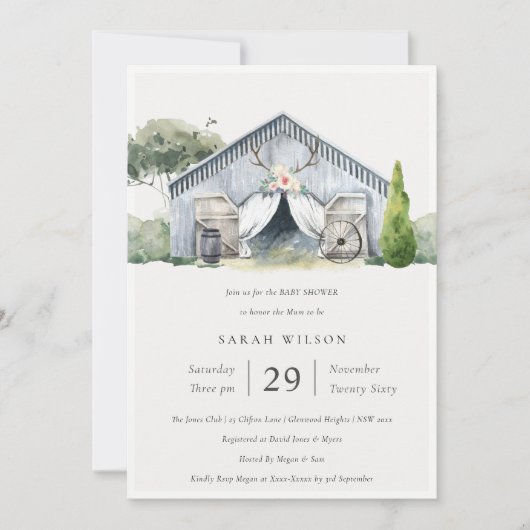 Soft Rustic Barnyard Boerderij Theme Baby shower I Bedankkaart (Voorkant)
