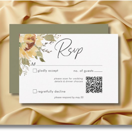 Soft Rustic Large Boho Zonnebloemen Wedding QR Cod RSVP Kaartje