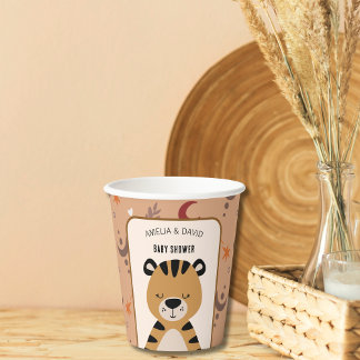 Soft Safari Tiger Celestial Neutral Baby Shower Papieren Bekers