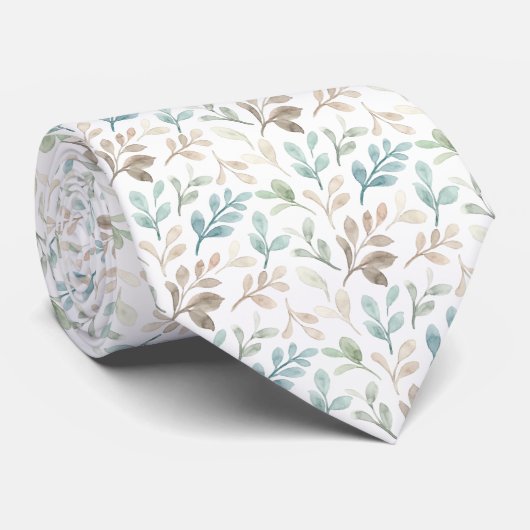 Soft Sage and Ochre Watercolor Leaves Pattern Stropdas (Opgerold)