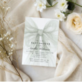 Soft Sage Bow Elegant Neutral Baby Shower Kaart