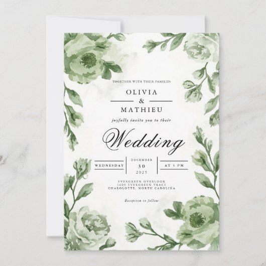 Soft Sage Floral Arch Wedding Kaart (Voorkant)