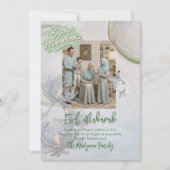 Soft Sage Floral Eid Mubarak Family Photo Card  Feestdagenkaart (Voorkant)