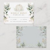 Soft Sage Gold Herfst Greenery Pumpkin Wedding RSV Informatiekaartje (Voorkant / Achterkant)