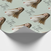 Soft Sage Green & Aangepaste Verjaardag tekst en f Cadeaupapier (Hoek)