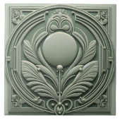 Soft Sage Green Art Deco Symmetric Botanical Motif Tegeltje (Voorkant)