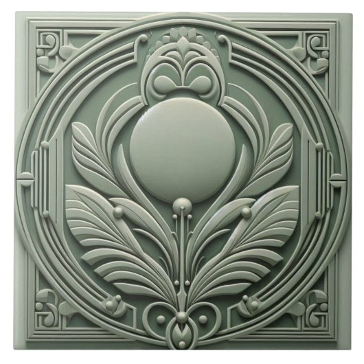 Soft Sage Green Art Deco Symmetric Botanical Motif Tegeltje (Voorkant)