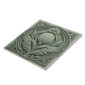 Soft Sage Green Art Deco Symmetric Botanical Motif Tegeltje (Zijkant)