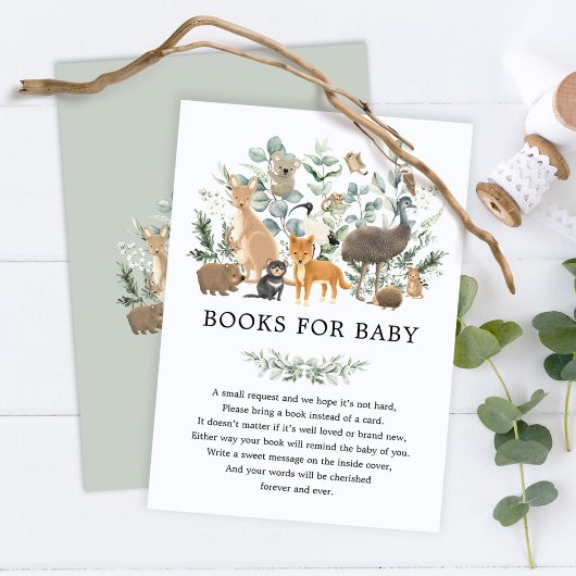 Soft Sage Green Australian Animals Books for Baby Informatiekaartje