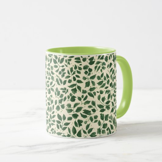 Soft Sage Green Botanical Leaf Foliage Pattern Mok (Voorkant rechts)