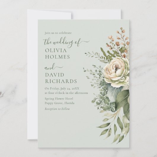 Soft Sage Green Botanical Minimal Wedding Kaart (Voorkant)