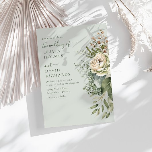 Soft Sage Green Botanical Minimal Wedding Kaart