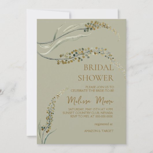Soft Sage Green Bridal Shower Invitation Kaart (Voorkant)