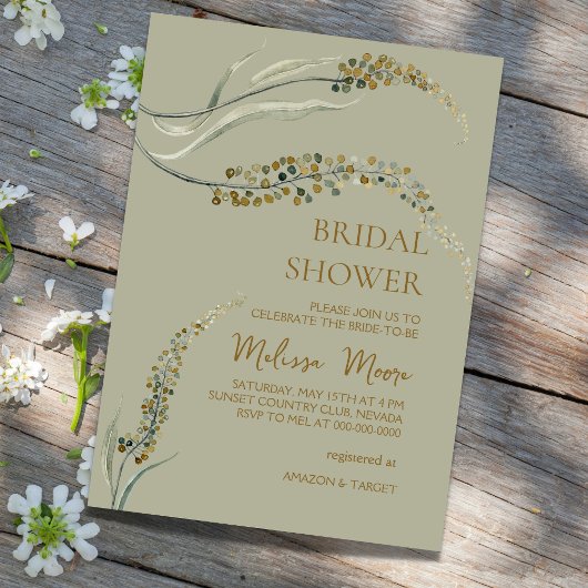 Soft Sage Green Bridal Shower Invitation Kaart