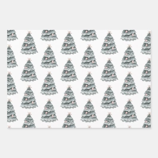 Soft Sage Green Christmas Blush Tree Ornament Inpakpapier Vel (Voorkant 3)