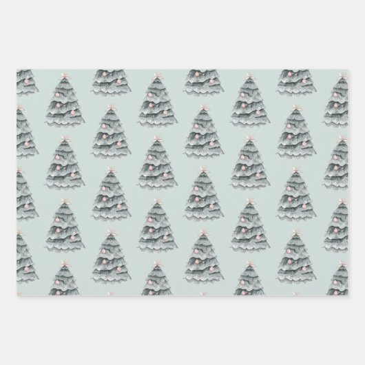 Soft Sage Green Christmas Blush Tree Ornament Inpakpapier Vel (Voorkant)