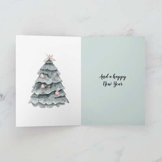 Soft Sage Green Christmas Blush Tree Ornament Kaart (Binnen)