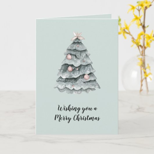Soft Sage Green Christmas Blush Tree Ornament Kaart (Gele Bloem)