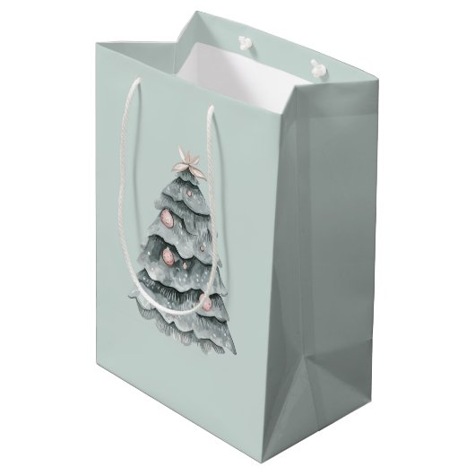 Soft Sage Green Christmas Blush Tree Ornament Medium Cadeauzakje (Achterkant Gekanteld)