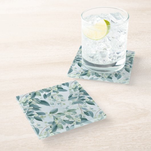 Soft Sage Green Eucalyptus Aquarel-stijl Glazen Onderzetter (Schuin)