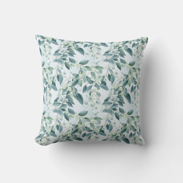 Soft Sage Green Eucalyptus Aquarel-stijl Kussen (Voorkant)