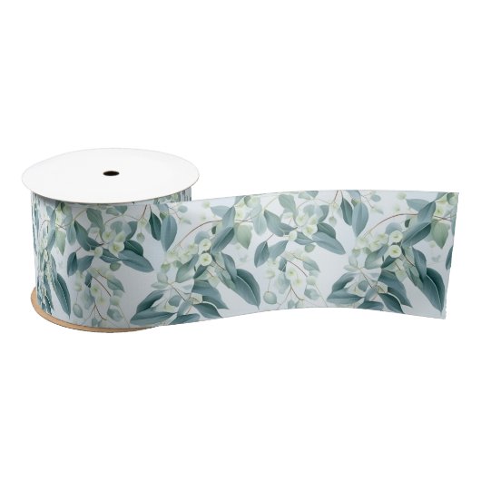 Soft Sage Green Eucalyptus Aquarel-stijl Satijnen Lint (Spoel)
