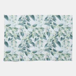 Soft Sage Green Eucalyptus Aquarel-stijl Theedoek