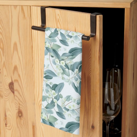 Soft Sage Green Eucalyptus Aquarel-stijl Theedoek (Derde Gevouwen)