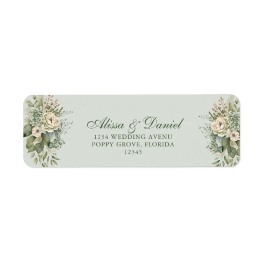 Soft Sage Green Floral Address Label (Voorkant)