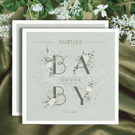 Soft Sage Green Floral Baby shower Servet
