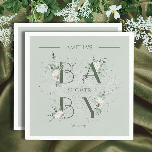 Soft Sage Green Floral Baby shower Servet