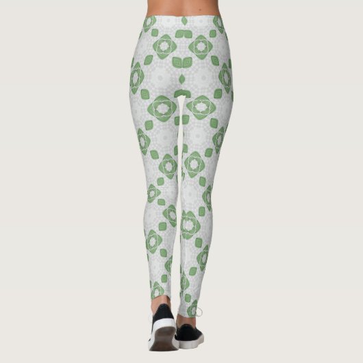 Soft Sage Green Floral Geometric Pattern Leggings (Achterkant)