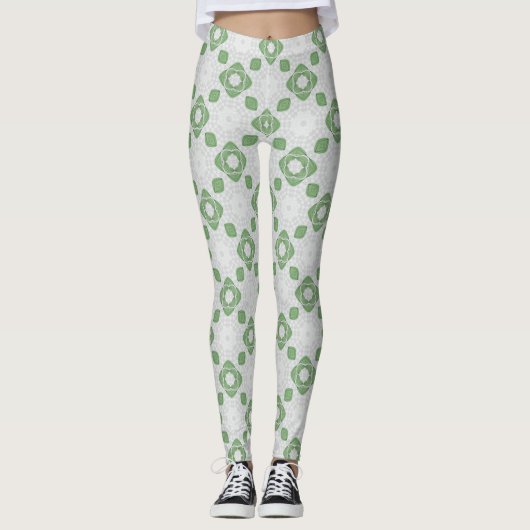 Soft Sage Green Floral Geometric Pattern Leggings (Voorkant)