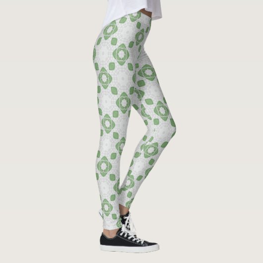 Soft Sage Green Floral Geometric Pattern Leggings (Rechts)